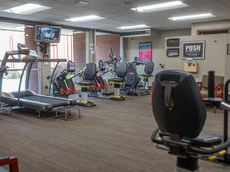 Exercise equipment in the Girard Medical Center cardiopulmonary rehab gym