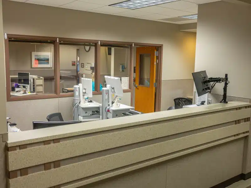 Nurses' station on the Girard Medical Center inpatient unit